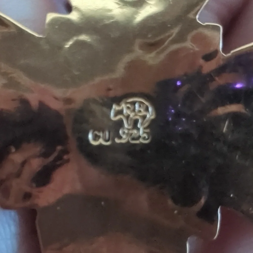 Running Bear Navajo Copper And Spiney Oyster Embossed Stamped Cross Pendant - Picture 5 of 9